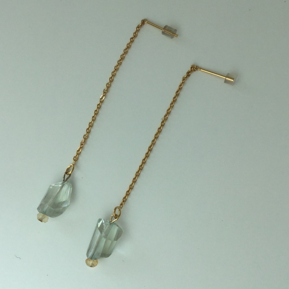 Pull Through Earrings, Gold, Aquamarine, Citrine
